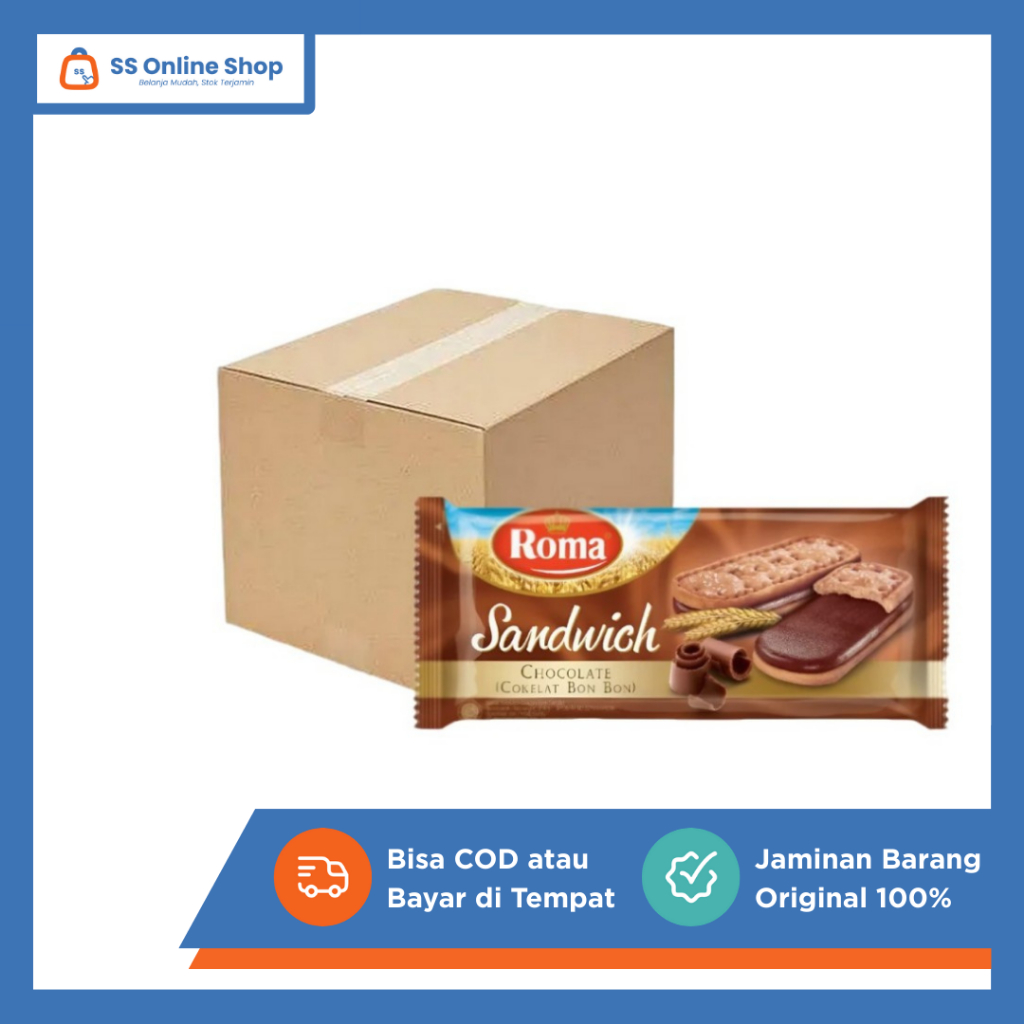 

Roma Sandwich Rasa Cokelat – 1 Dus Isi 6 Pak (Total 42 Pcs) | Biskuit Sandwich Cokelat Renyah Dengan Krim Lezat Camilan Hemat Favorit Keluarga Snack Manis Praktis Untuk Teman Minum Teh & Kopi