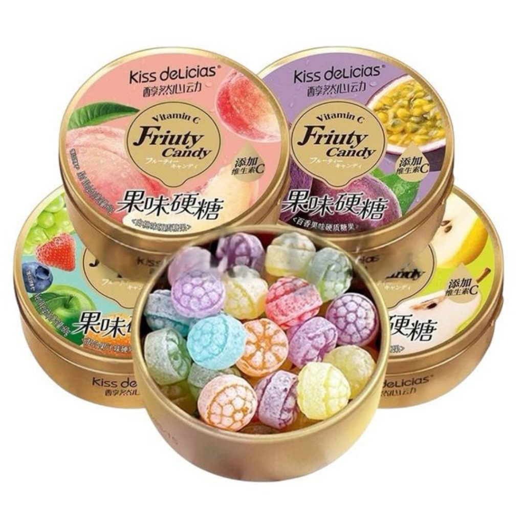 Kiss Delicias Fruit Candy Can / Kiss Delicias Permen Keras Rasa Buah Kaleng 60g