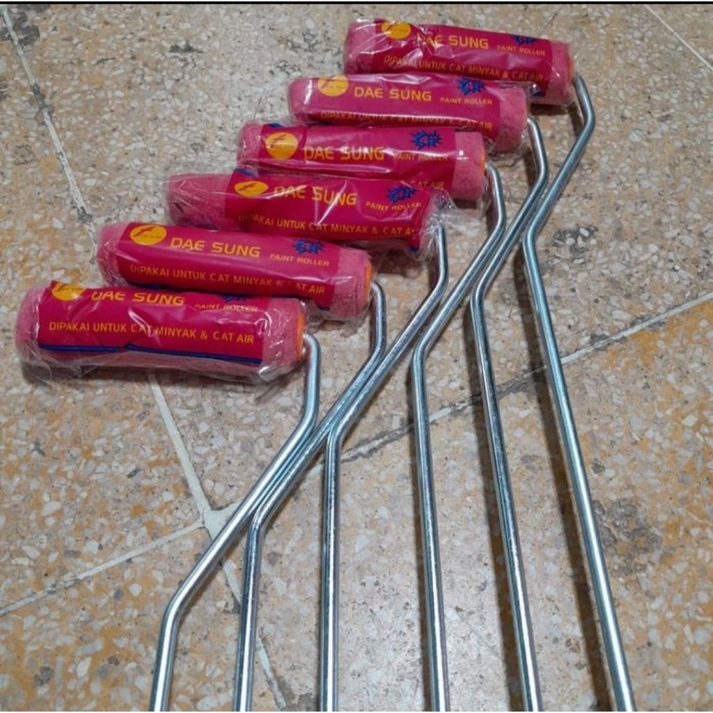 Kuas Rol Kapal Bulu Merah 4" inch Gagang Panjang / Kuas Rol Cat Tembok