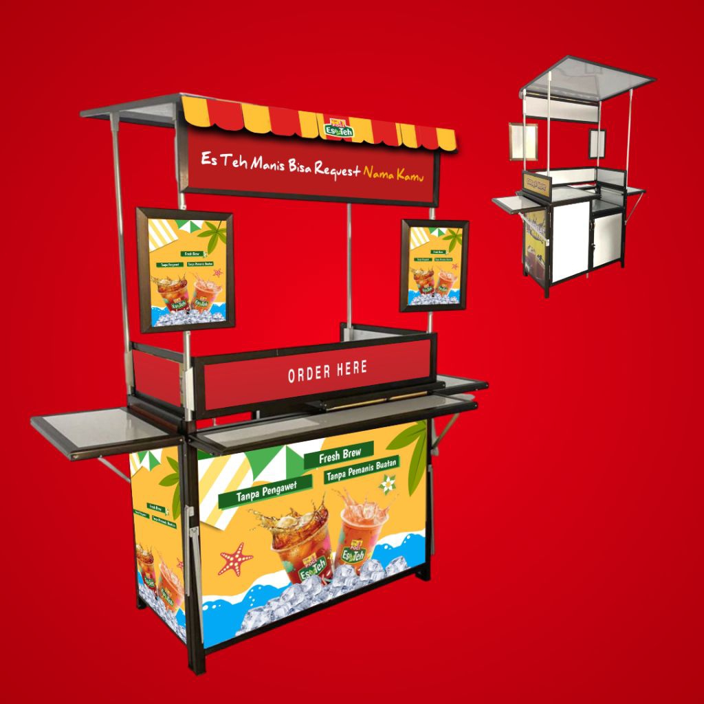 Booth Portable Alumunium / Gerobak Lipat / Meja lipat / Event Desk / Stand Jualan - ES TEH