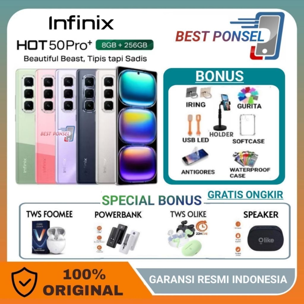Infinix Hot 50 Pro Plus [Nfc 8GB+256GB]  Hot 50 Pro 8GB +2568Garansi Resmi Infinix Indonesia