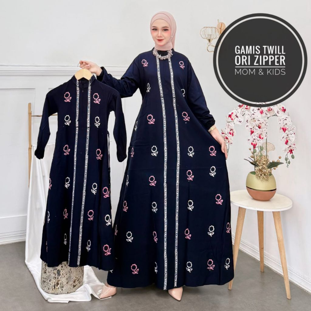 Gamis Twill Ori Zipper Busui Couple Mom & Kids | Gamis Pasangan Ibu Anak Elegan