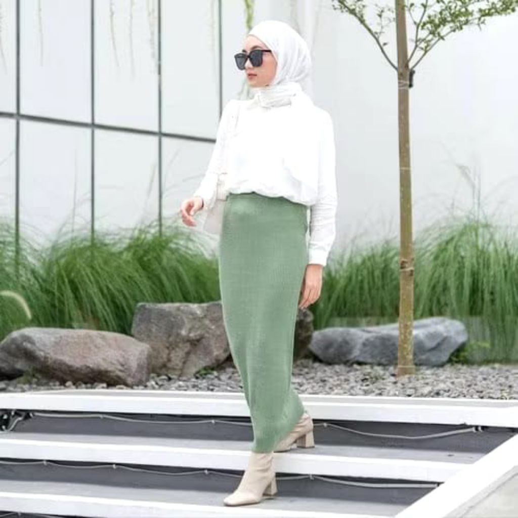 Rok spant bawahan cantik casual/rok spant knit wanita highwaist