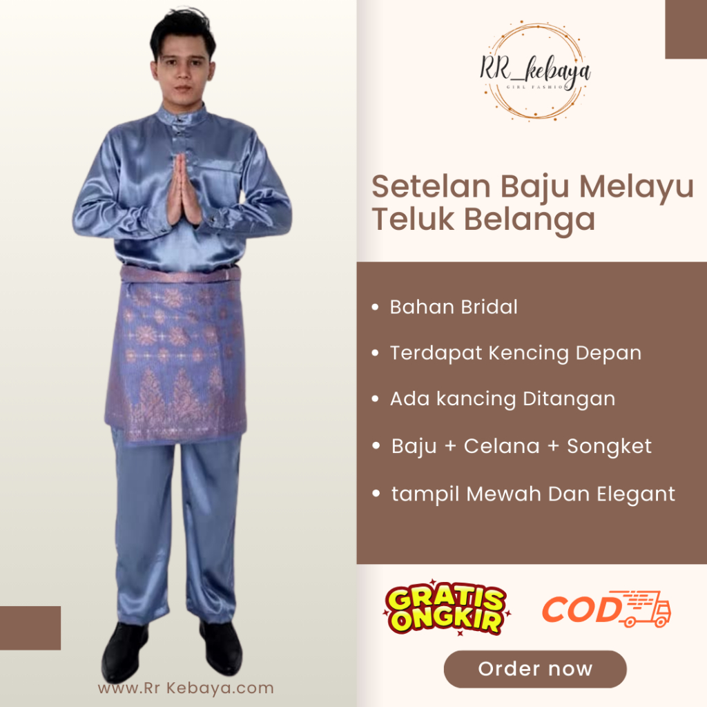 Bisa Cod Setelan Baju Melayu Teluk Belanga / Baju Melayu Pria Koko / Baju Kurung Malaysia