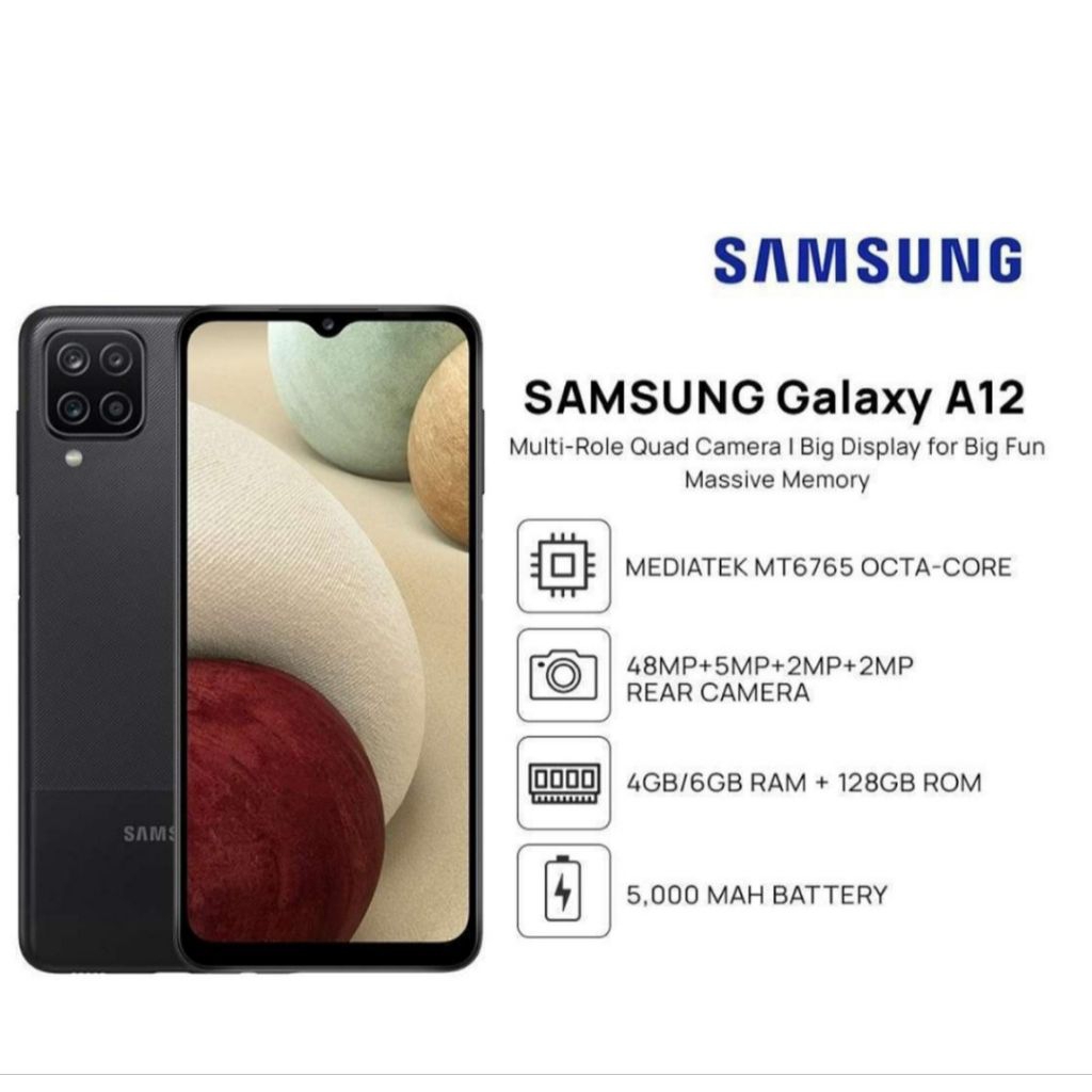 HP SAMSUNG GALAXY A12 6/128 GB - A 12 RAM 6GB ROM 128GB GARANSI RESMI SEIN 1 TAHUN