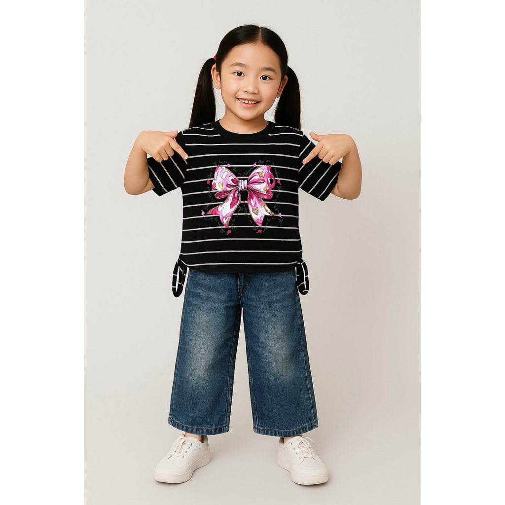 TREND ONE SET TUNIK SALUR BAHAN HALUS SETELAN JEANS ANAK PEREMPUAN SETELAN KEKINIAN TERBARU ONE SET 