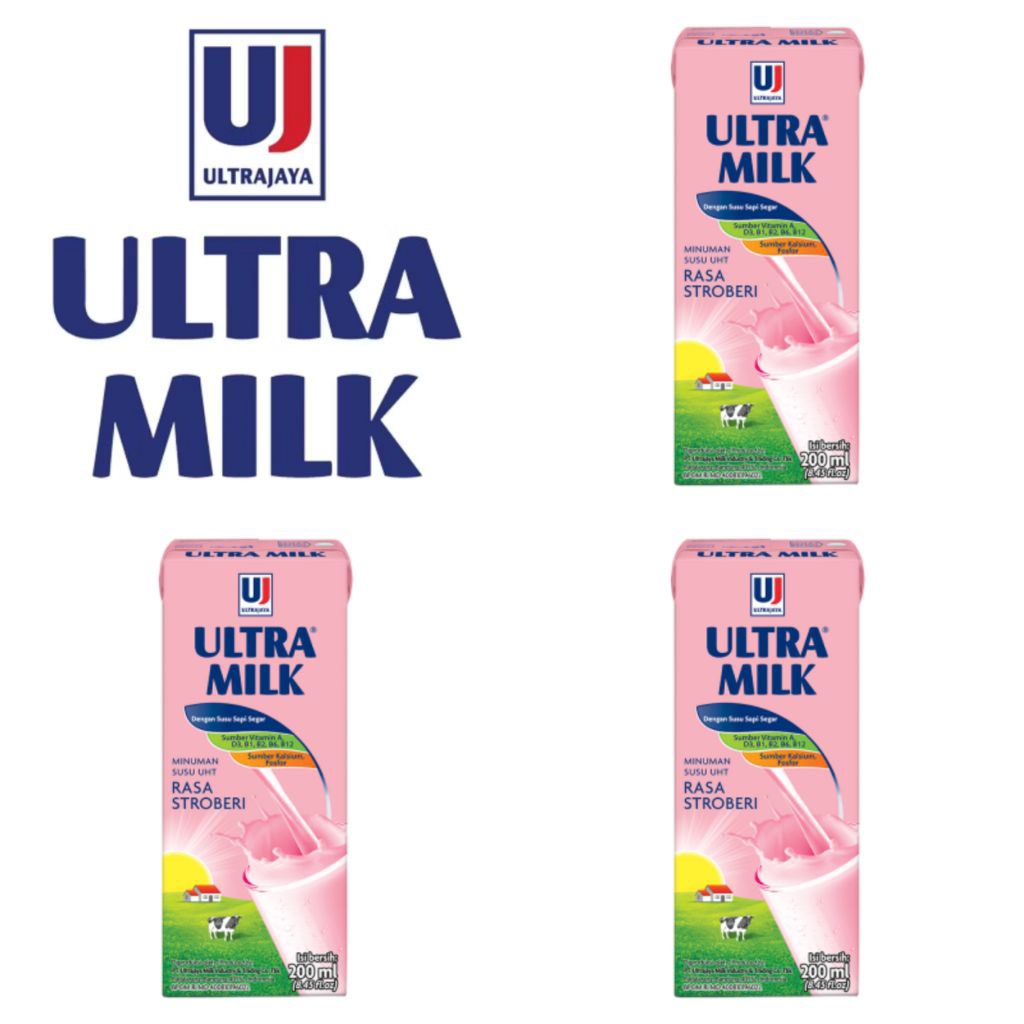

Ultra Milk Minuman Susu UHT Rasa Stroberi Kotak 200 Ml