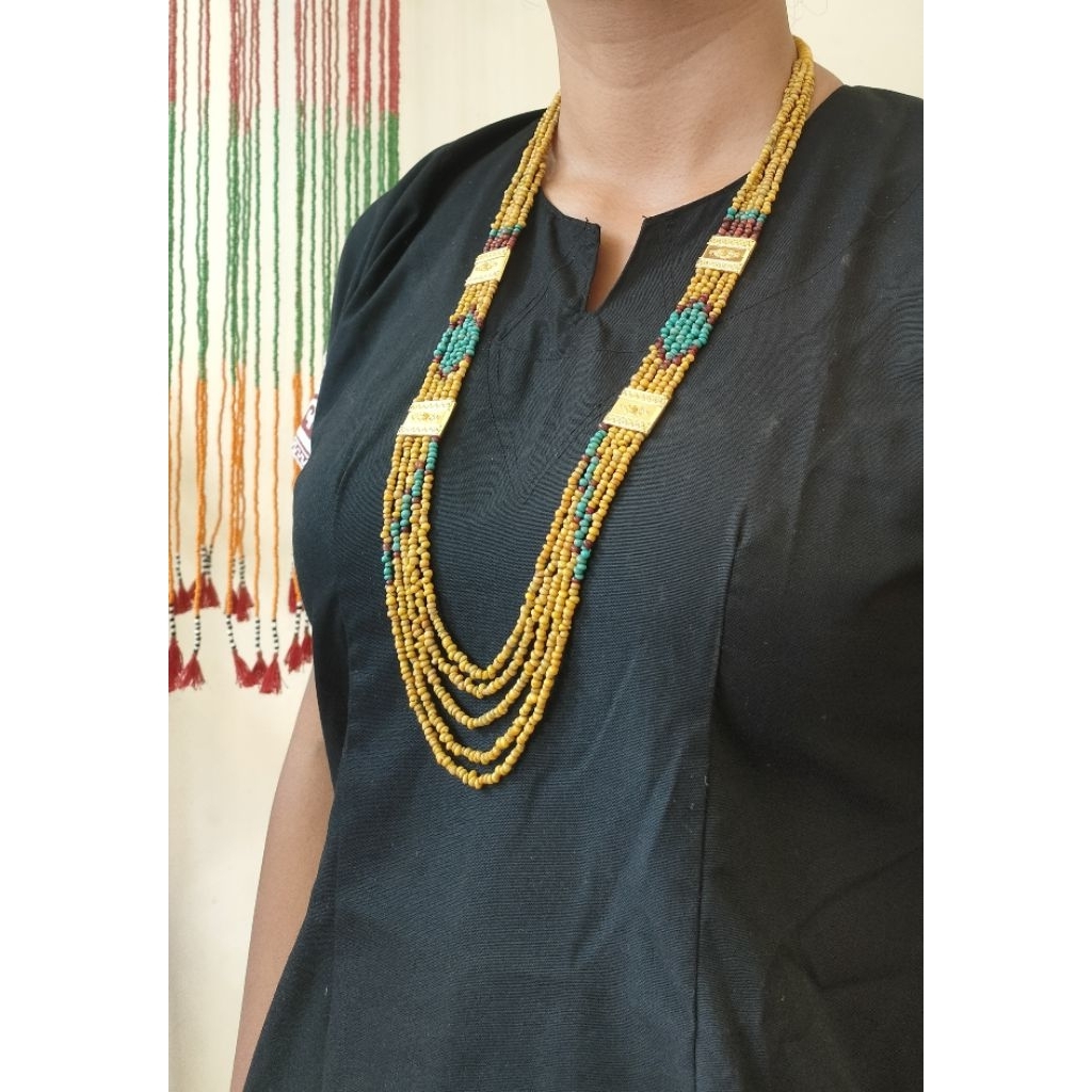 kalung Toraja premium quality: Manik asli todolo susun 5 dengan perak 925 dikrom emas