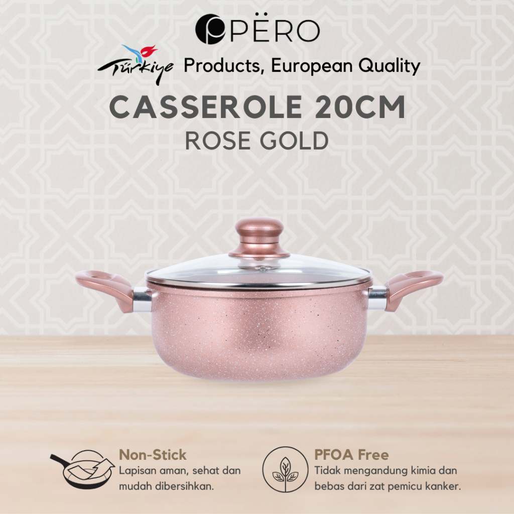 Pero Berlin Casserole 20cm with Glass Lid / Panci Biogranite Anti Lengket dengan Tutup Kaca / Cookwa