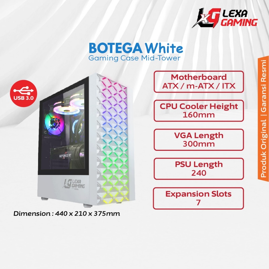 HOSE PC CASE BOTEGA WHITE - LEXA GAMING CASE - CASING KOMPUTER GAMING