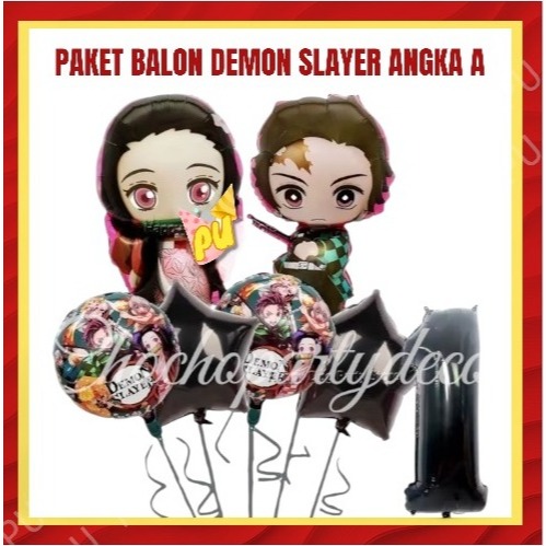 Paket Balon DEMON SLAYER ANGKA A / Dekorasi Ulang Tahun DEMON SLAYER