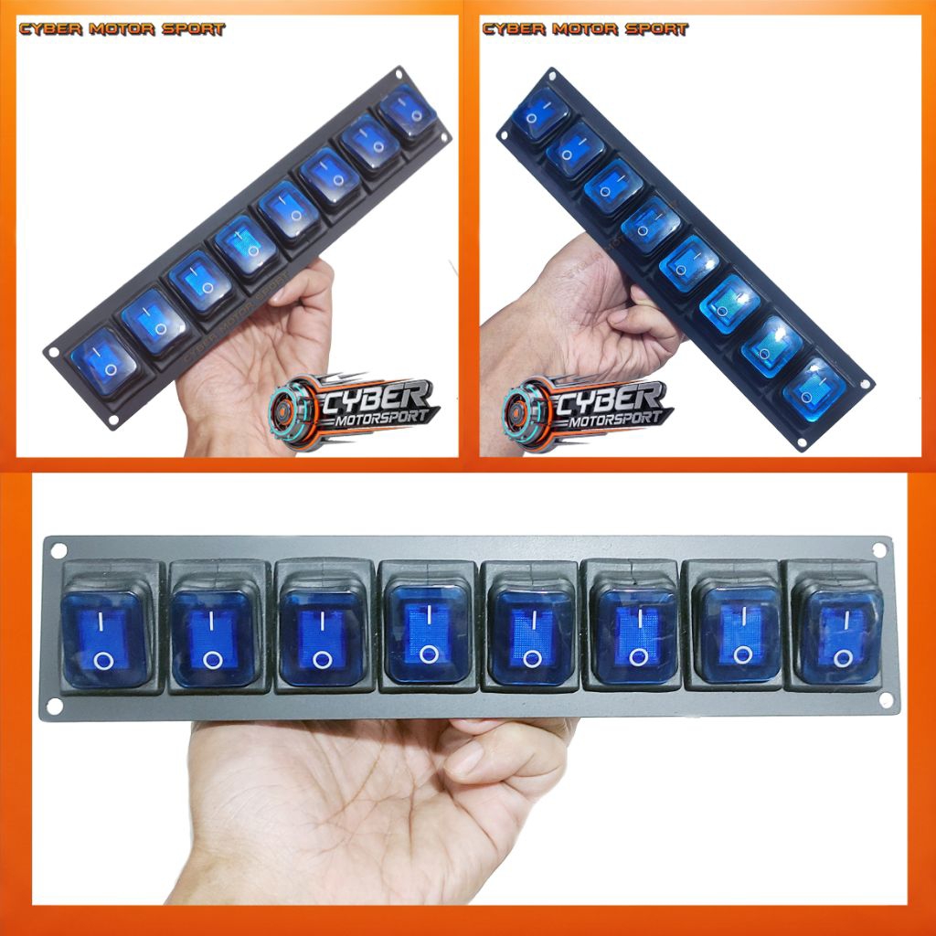 Switch panel mobil 12v 24 volt 8 saklar tombol lampu mobil offroad bus truk sedan 8 gang rocker swit
