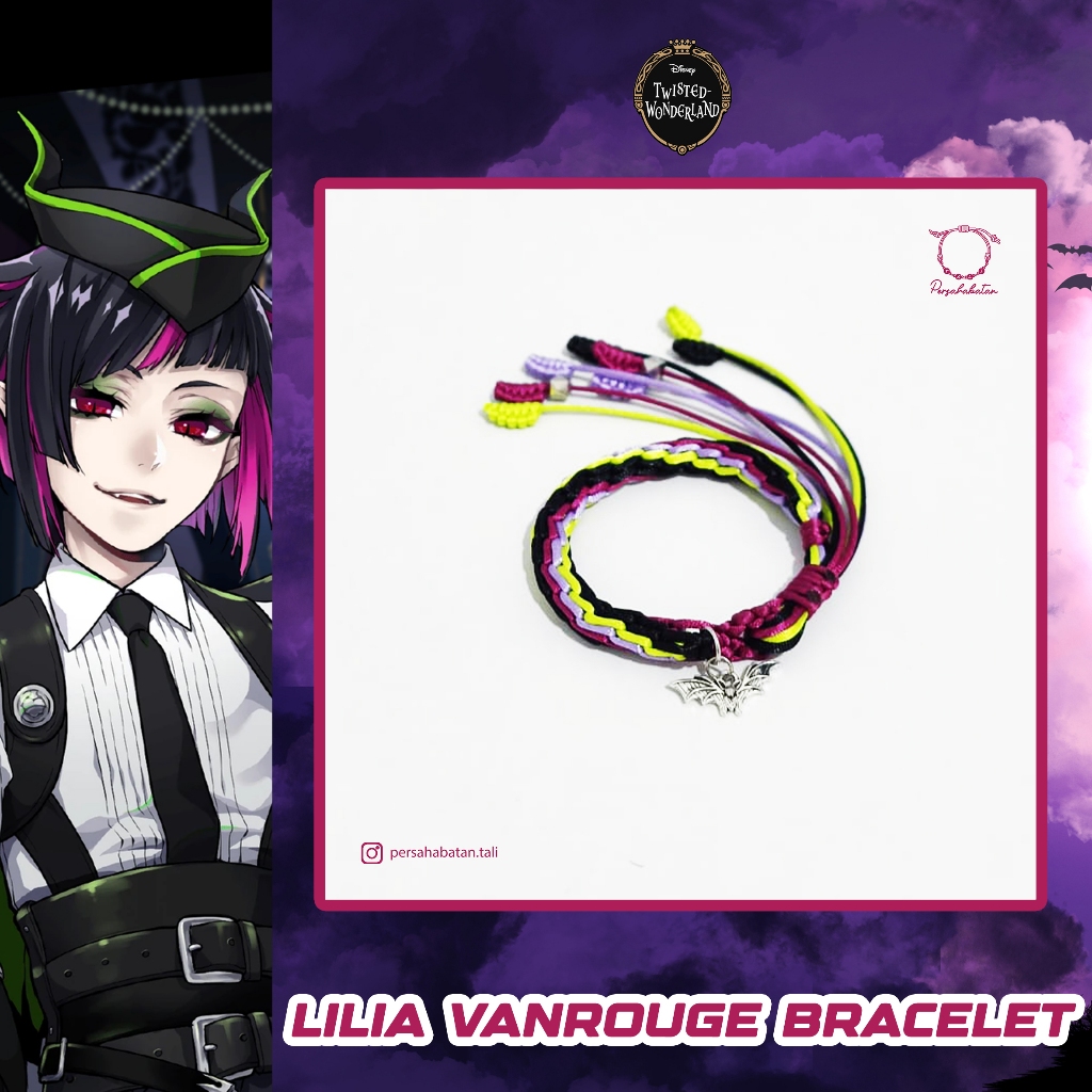 Lilia Vanrouge Twisted Wonderland Bracelet Gelang Tali Magenta Ungu Hijau Neon Hitam Kelelawar