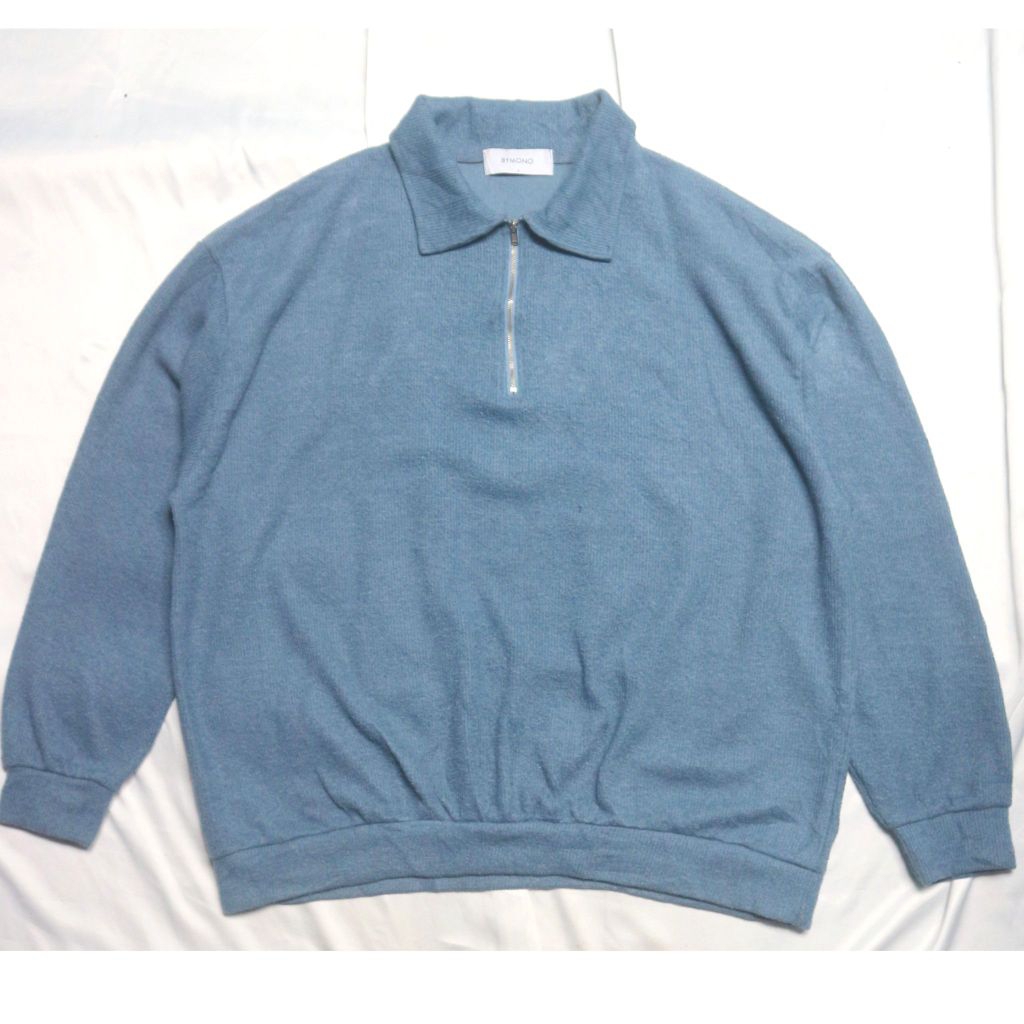 BYMONO Half Zipper Collar Oversized  textured lidi Kerah Biru Blue Knitwear Sweater Sweatshirt Crewn