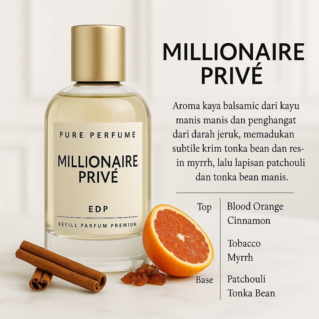 MILLIONAIRE PRIVE BY PURE PERFUME | REFILL PARFUM PREMIUM PRIA TAHAN LAMA