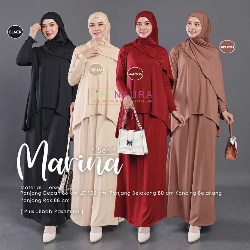 Marina Set By Ori Naura - SETELAN ATASAN ROK JILBAB BAHAN JERSEY POLOS WANITA FASHION
