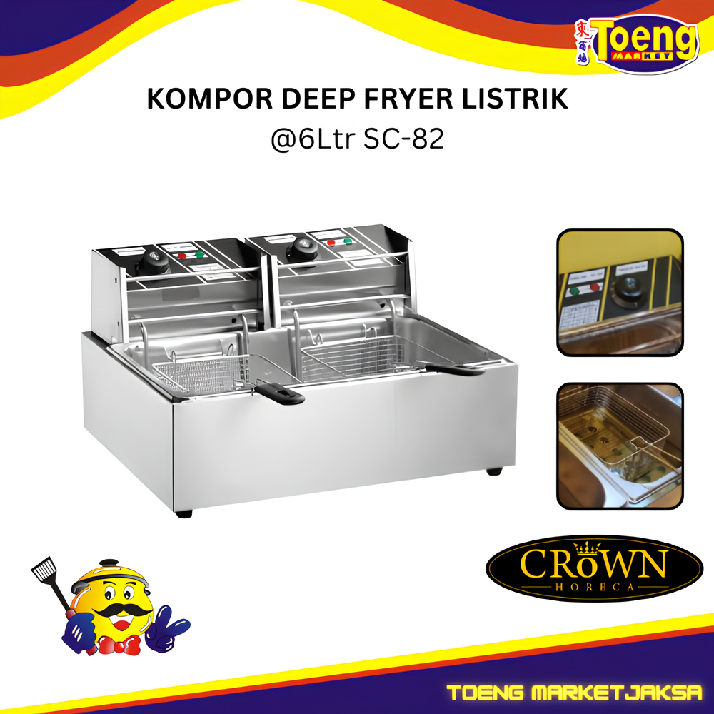 Kompor Deep Fryer Listrik Watt Kecil - ELECTRIC DEEP FRYER 2TANK @6Ltr SC-82 CROWN