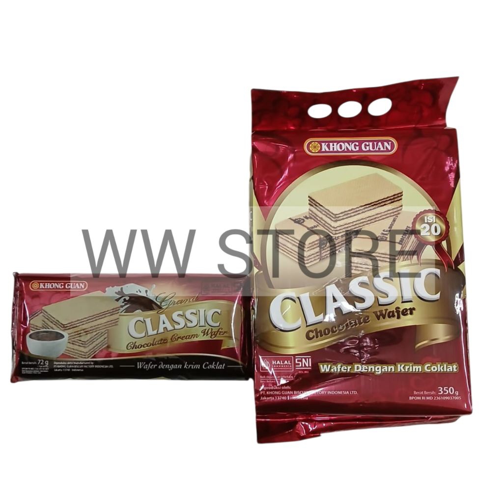 

Wafer dengan krim coklat cokelat halal MUI KHONG GUAN Grand CLASSIC Chocolate Cream Wafer 72g 350g