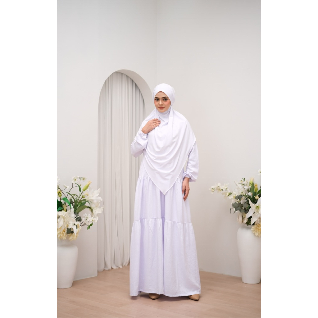 Sentosajaya_1 Arra Clothing Set Khimar Gamis Putih Gamis Umroh Gamis Haji French Khimar Gamis Set