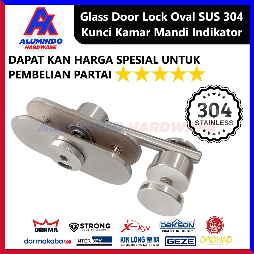 Kunci Kamar Mandi SUS 304 Glass Door Lock Oval