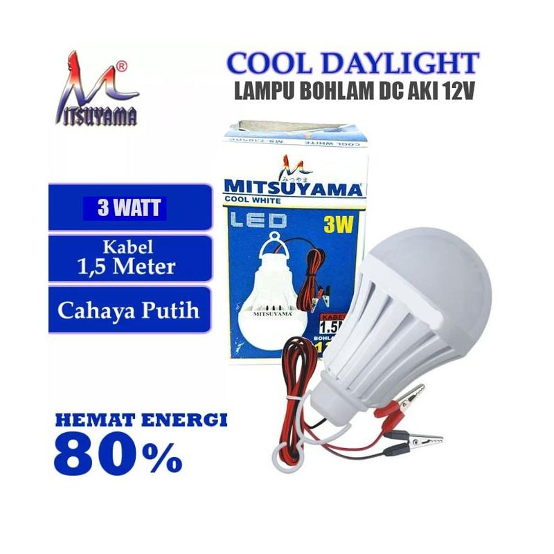 Lampu Solar Panel 3W Kabel Jepit Buaya 12 Volt Aki Baterai Emergency Lamp 12V