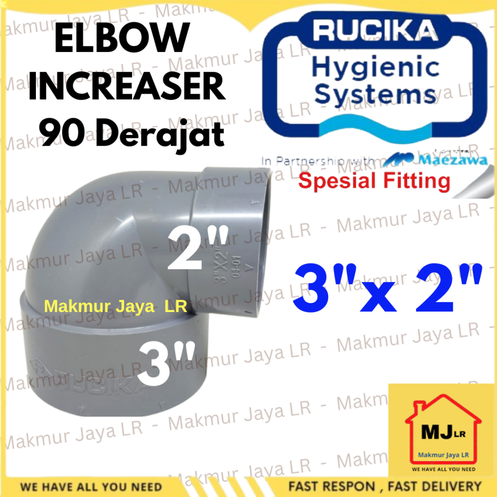 Reducer Knee 3 x 2 inch PVC RUCIKA Reducing Elbow Increaser 3" x 2" Keni L 90 derajat 3x2 dem 3"x2"