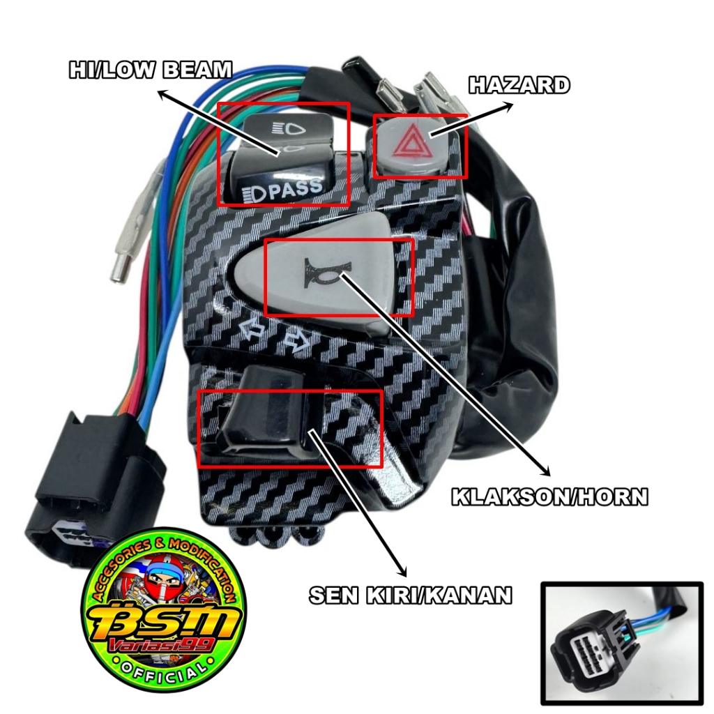 Saklar holder kiri carbon hazard Vario125/150 Nmax Vario1 160 tombol saklar kiri piw piw pnl