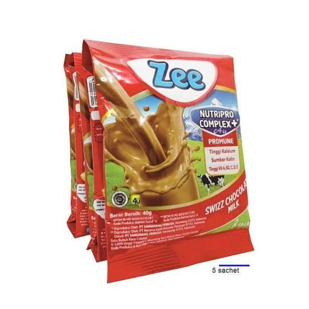 

Susu Bubuk Zee kemasan 40gr 5 sachet Swiss coklat / vanilla