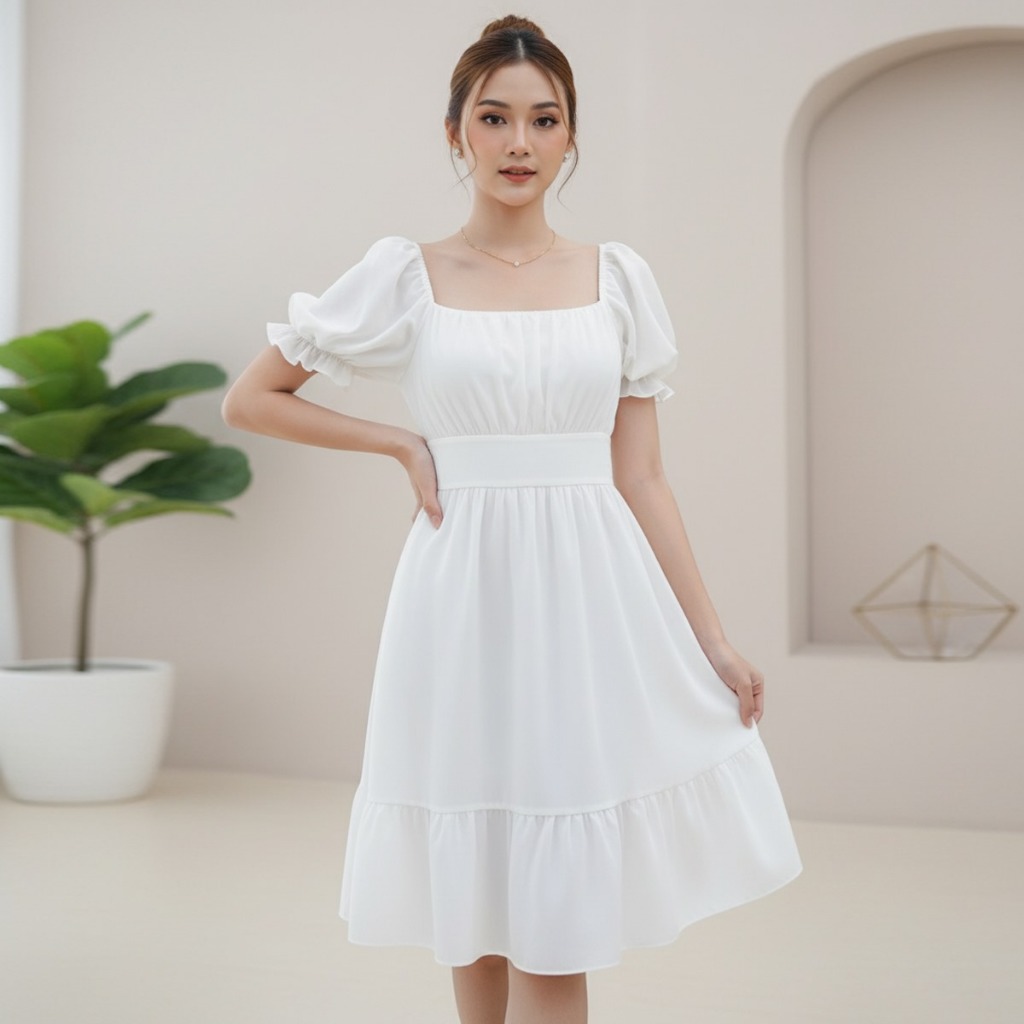 TS077 | Dress Midi Krinkel Natal | Gaun Pesta | Dress Kekinian | Dress Midi Pendek Mewah Elegan