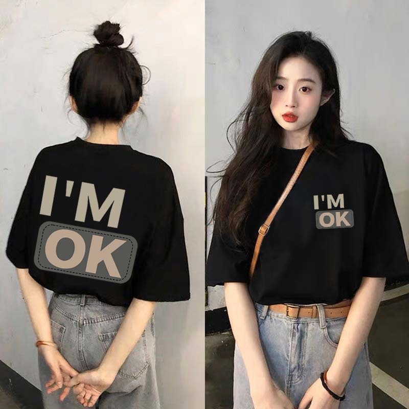 CC T-SHIRT COD | Kaos huruf sederhana desain I'M OK gaya kampus Jepang | Kaos Wanita Premium Tebal |