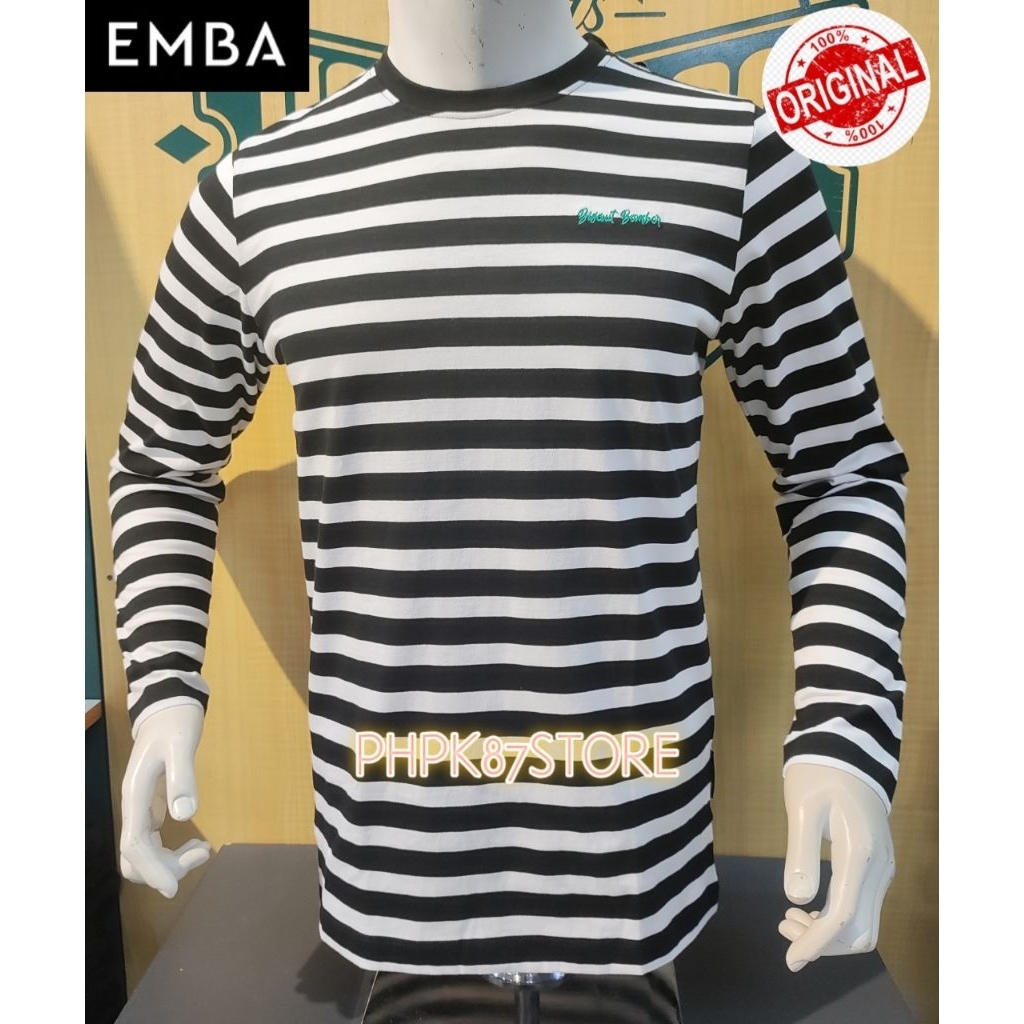 Kaos panjang pria garis-garis merek emba classic original