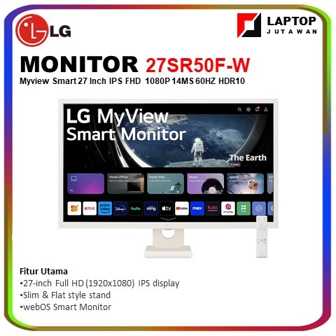 LG Myview Smart Monitor 27" Inch 27SR50F-W IPS FHD 1080P 14MS 60HZ HDR10 SPEAKER WEBOS White 3Y