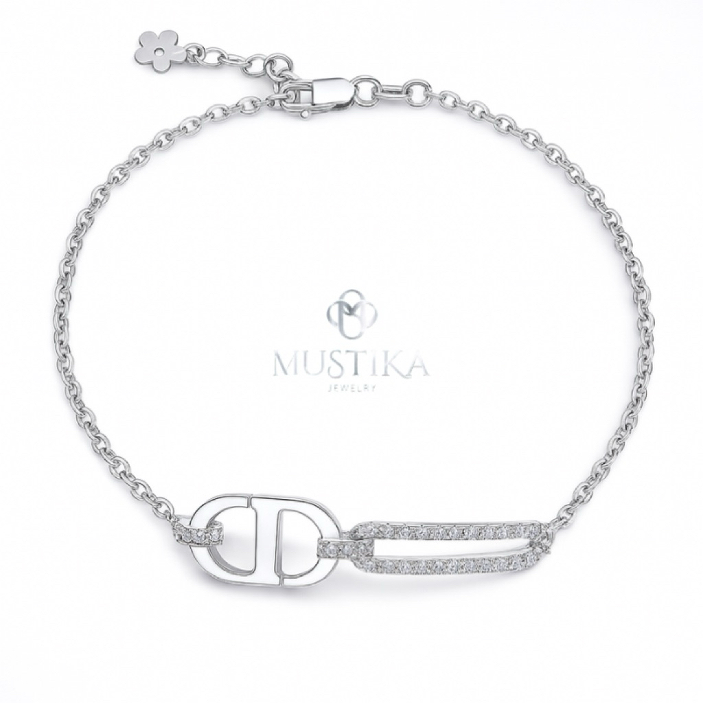 Gelang Rantai CD Perak 925 Wanita Mewah Elegan Kekinian Elysia Mustika Jewelry