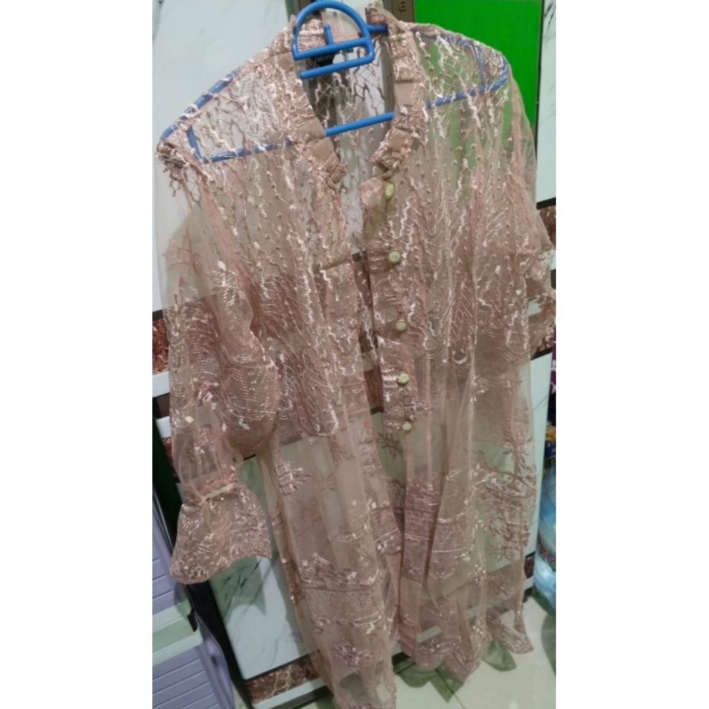 Outer brokat tile tunik wanita kondangan