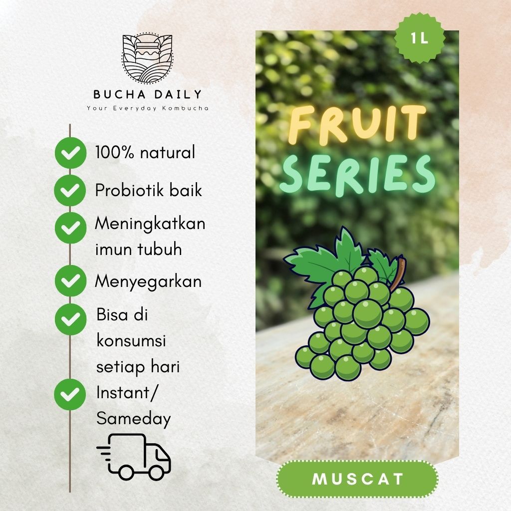 

[Instant/Sameday] Kombucha Teh Fermentasi Rasa ANGGUR HIJAU / MUSCAT 1000 ml