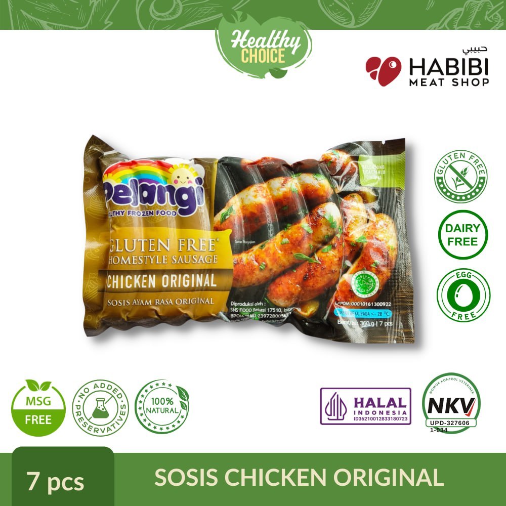 

PELANGI - Sosis Chicken Original Gluten Free, Egg Free, Dairy Free, Halal Non MSG & Non Pengawet