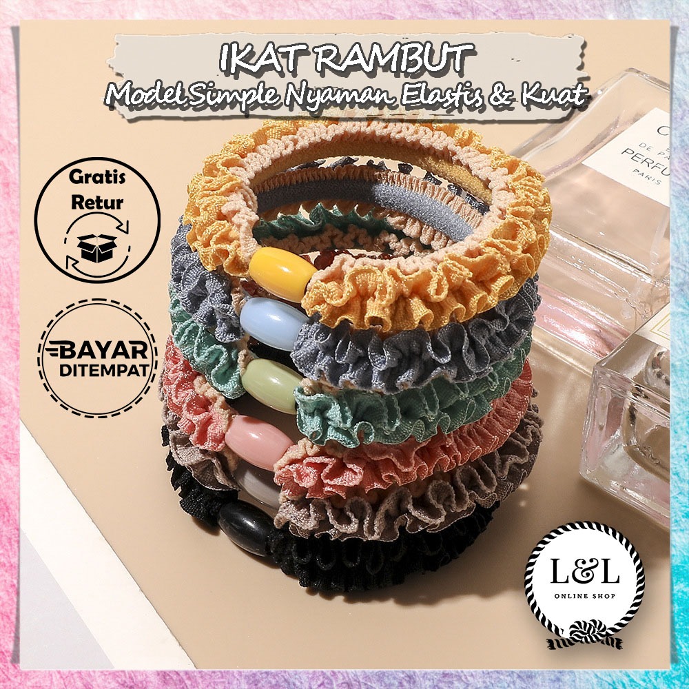 Hair Tie Ruffle Warna Pastel Korea Style Hair Tie Bahan Kain Lembut Hair Tie Ruffle Aksesoris Wanita