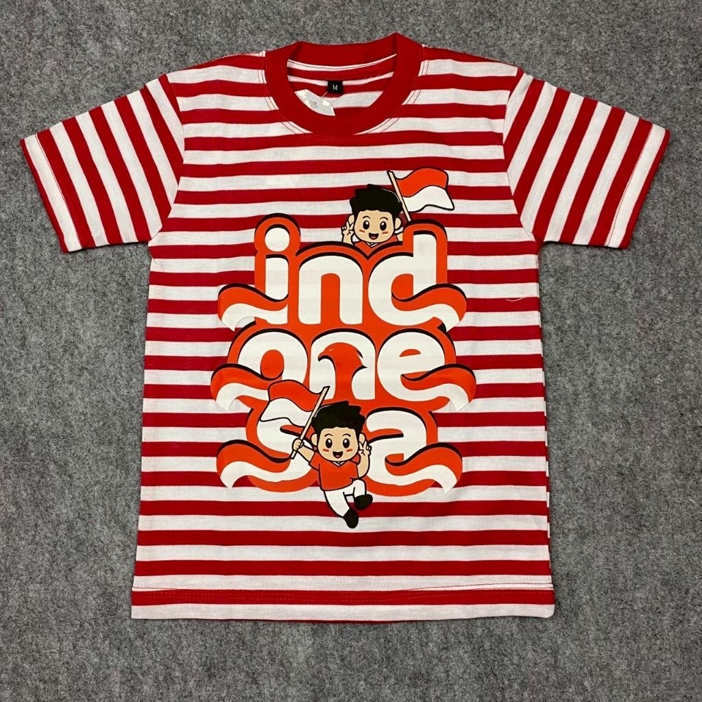 Baju Kaos Anak Laki-laki Motif Salur Merah Putih Indonesia