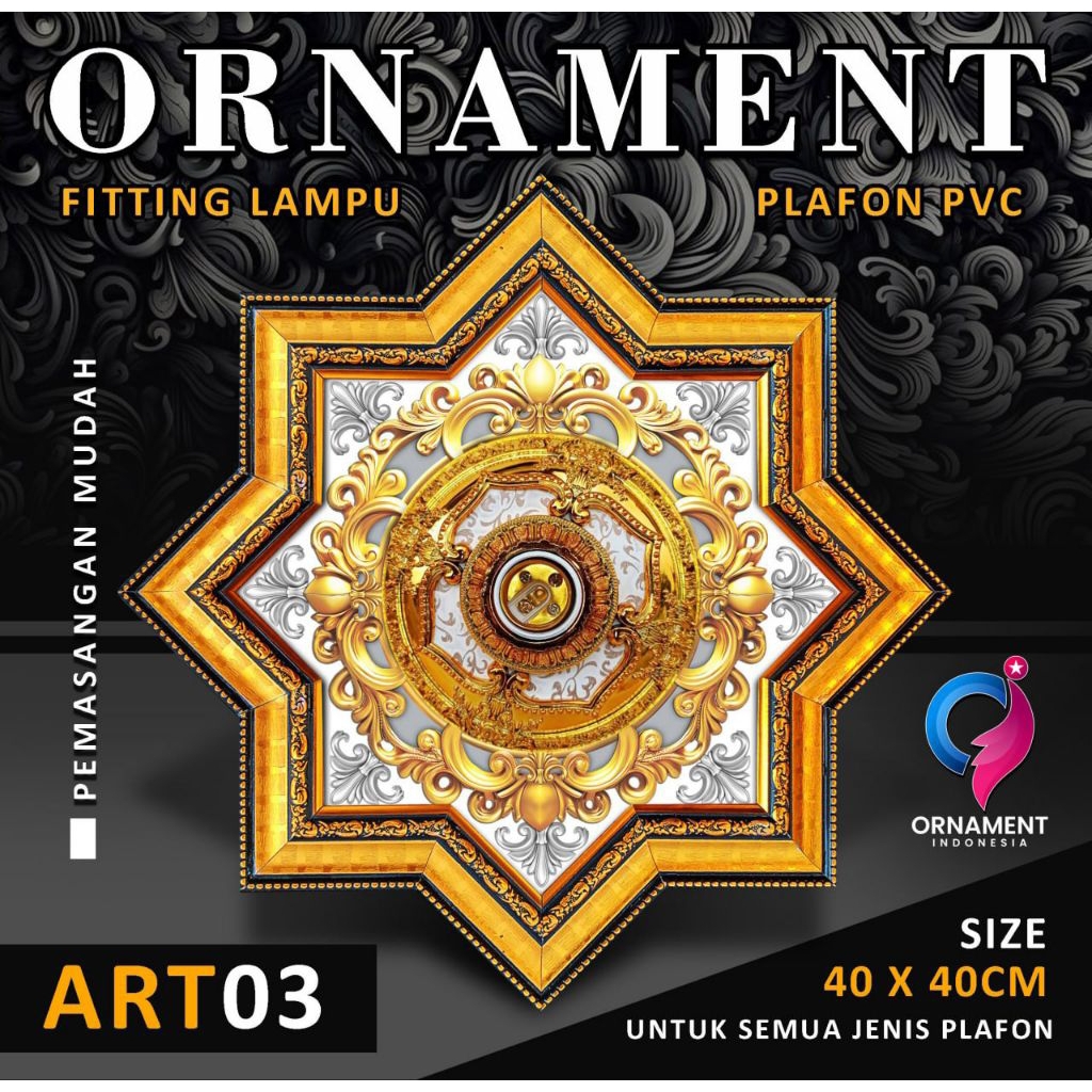 Ornamen lampu plafon pvc ukuran 40x40cm lampu hias pvc
