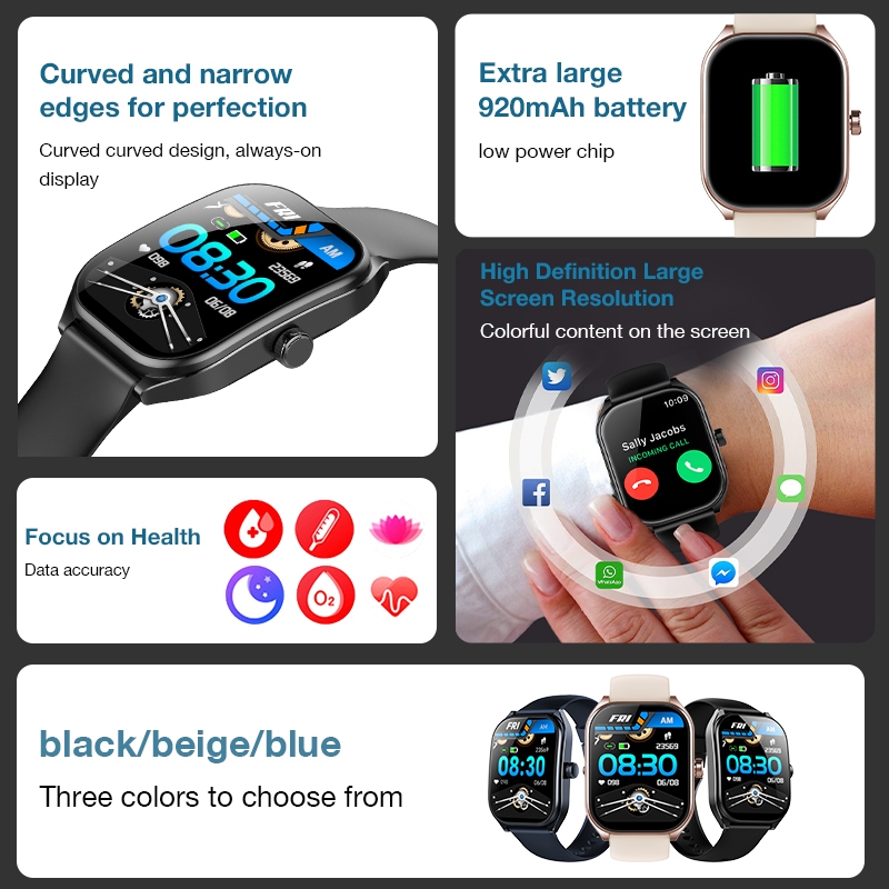 Exclusive [Hot] Aolon Curve Smartwatch Strava Original Bulat Ip68 Waterproof Dukung Panggilan