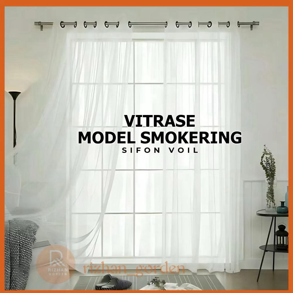 Gorden Vitrase Polos putih Smokring jendela Pintu Minimalis panjang 3 meter