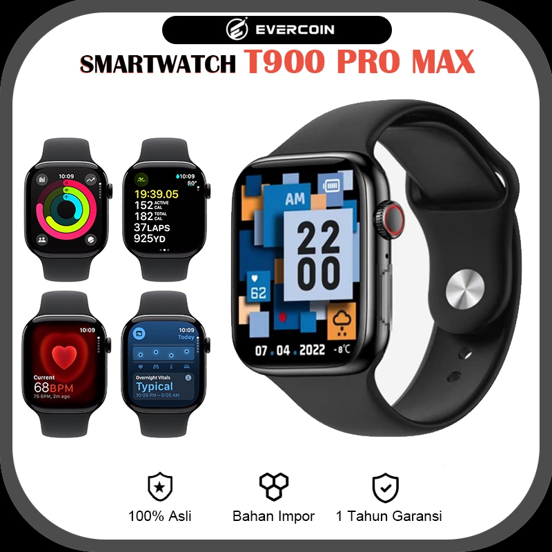 [LIVE] EVERCOIN T900 PRO MAX  Smartwatch Monitor Jam Tangan Pintar Pemantau KesehatanWake up Gesture