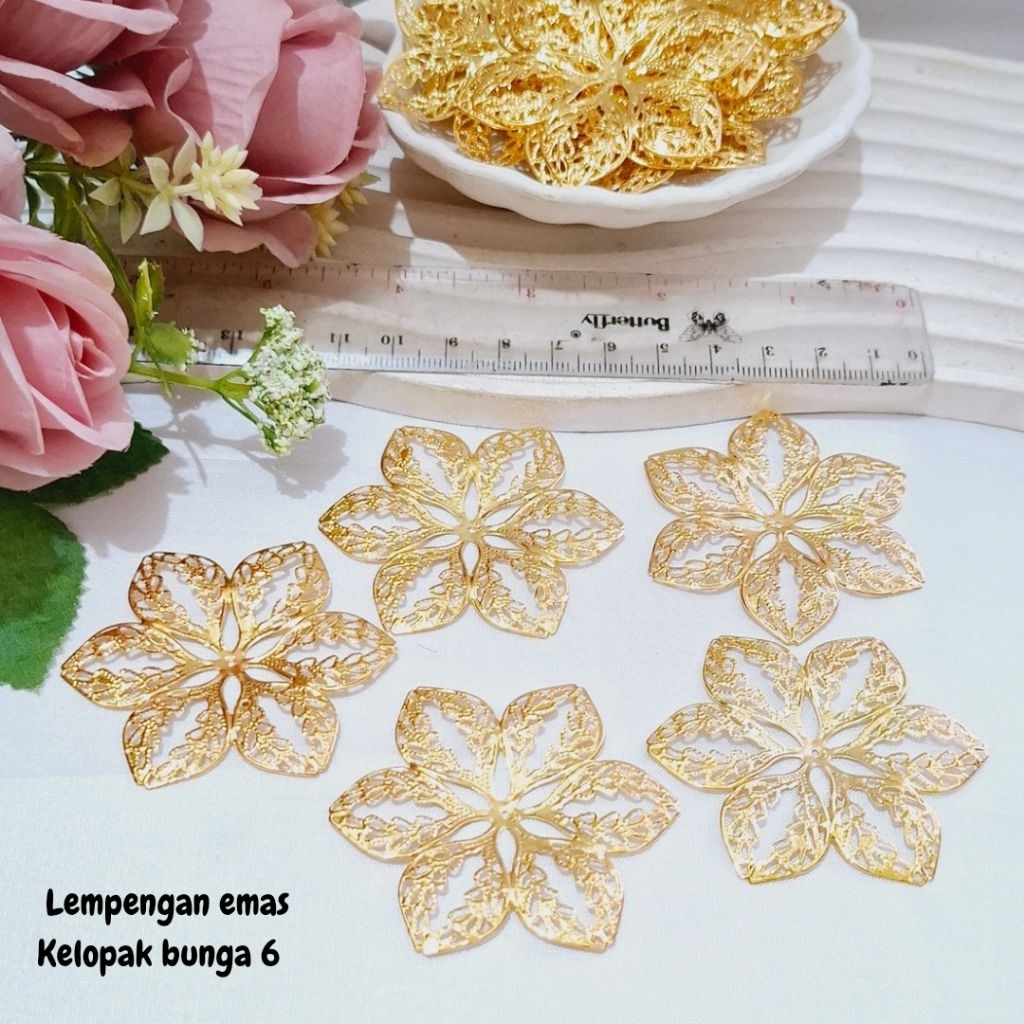 Lempengan bunga emas | lempengan bunga 6 kelopak | lempengan emas  5cm | lempengan emas