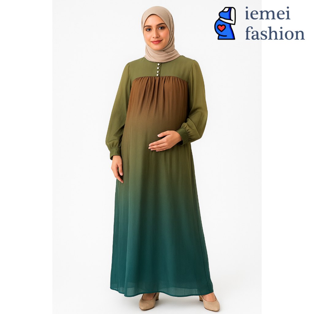 IEMEIFASHION Dress Hamil Muslimah Ombre Chiffon