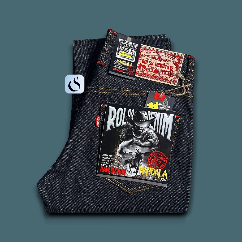 ROLSS DENIM - Denim Black Indigo 15Oz Sanforized Raw Denim Accent Selvedge