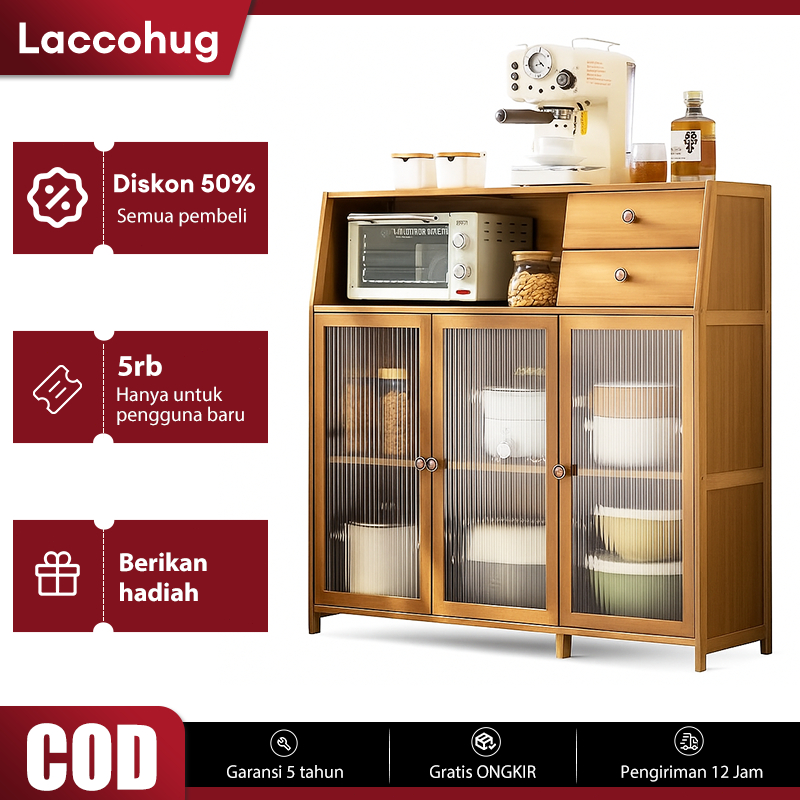 Laccohug Lemari Makan Bambu Lemari Dapur Lemari Penyimpanan Peralatan Dapur Dan Peralatan Makan