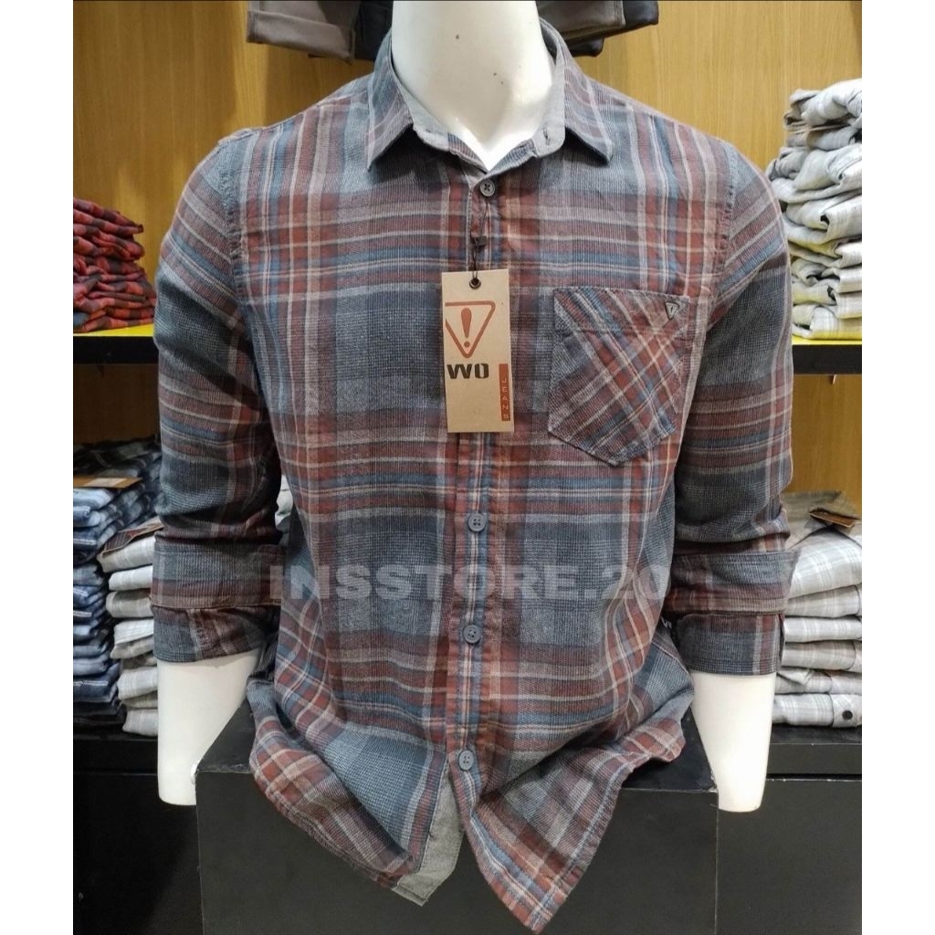 KEMEJA PRIA WATCHOUT JEANS ORIGINAL SLIM FIT WARNA MAROON LENGAN PANJANG KUALITAS PREMIUM