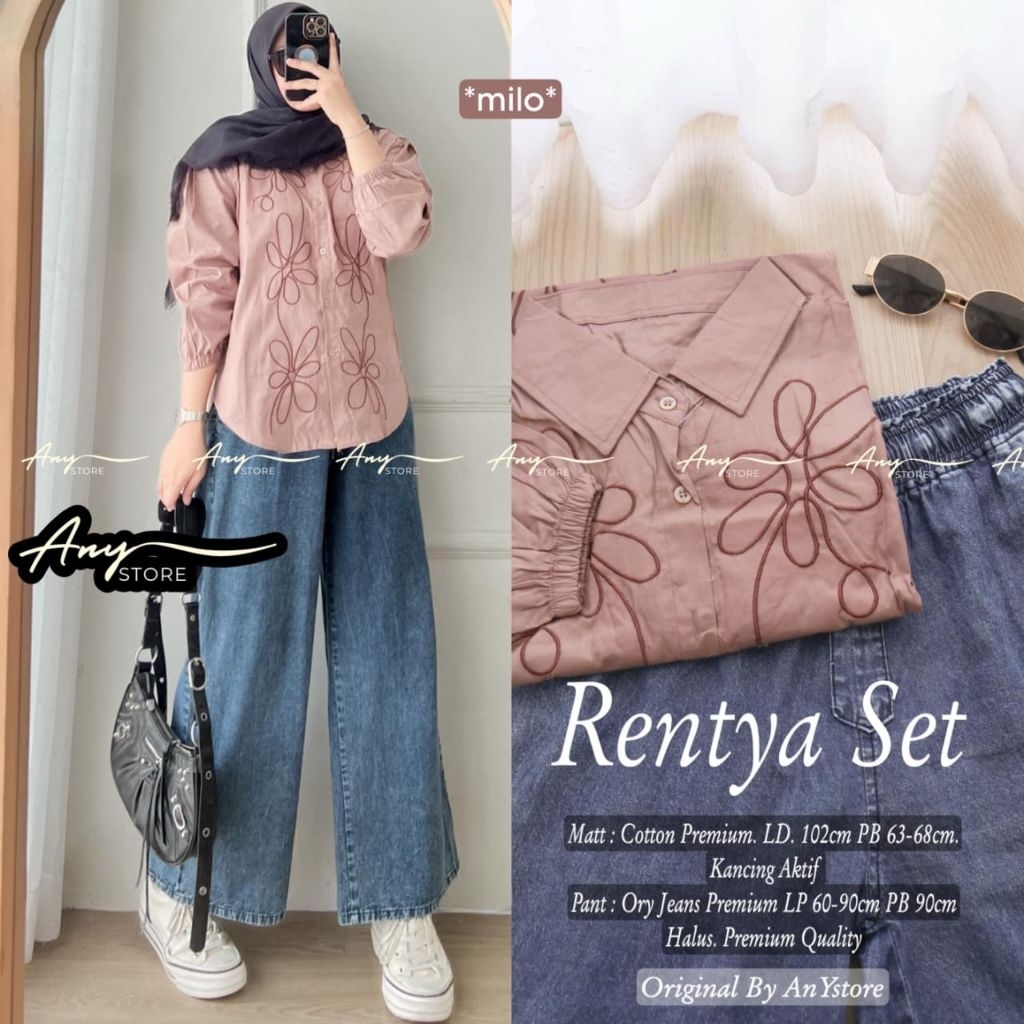 rentya set wanita kekinian by A.N.Y long tunik garis garis celana jins cutbray celana kulot highwais