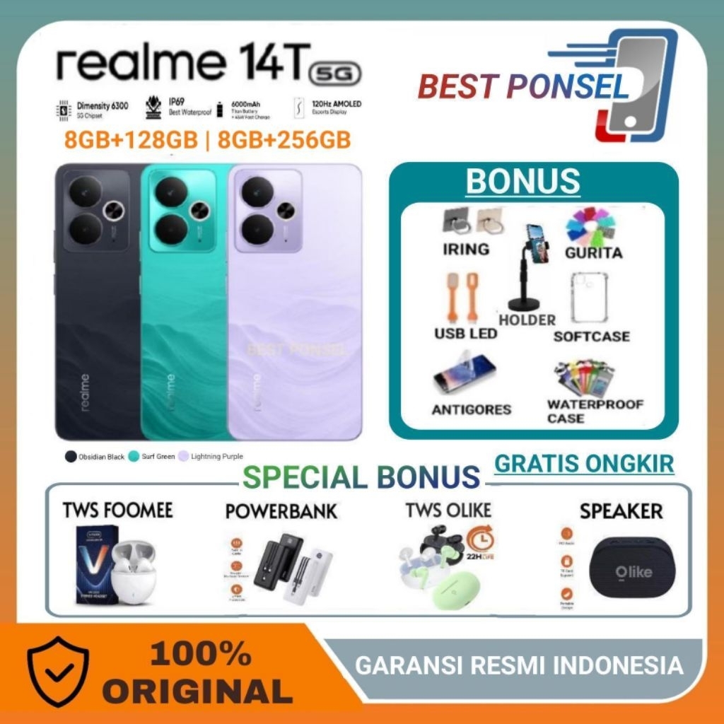 Realme 14T 5G 8GB+128GB | Realme 14T 5G 8GB+256GB| Dimensity 6300 5G Chipset |6000mAh Titan Battery 