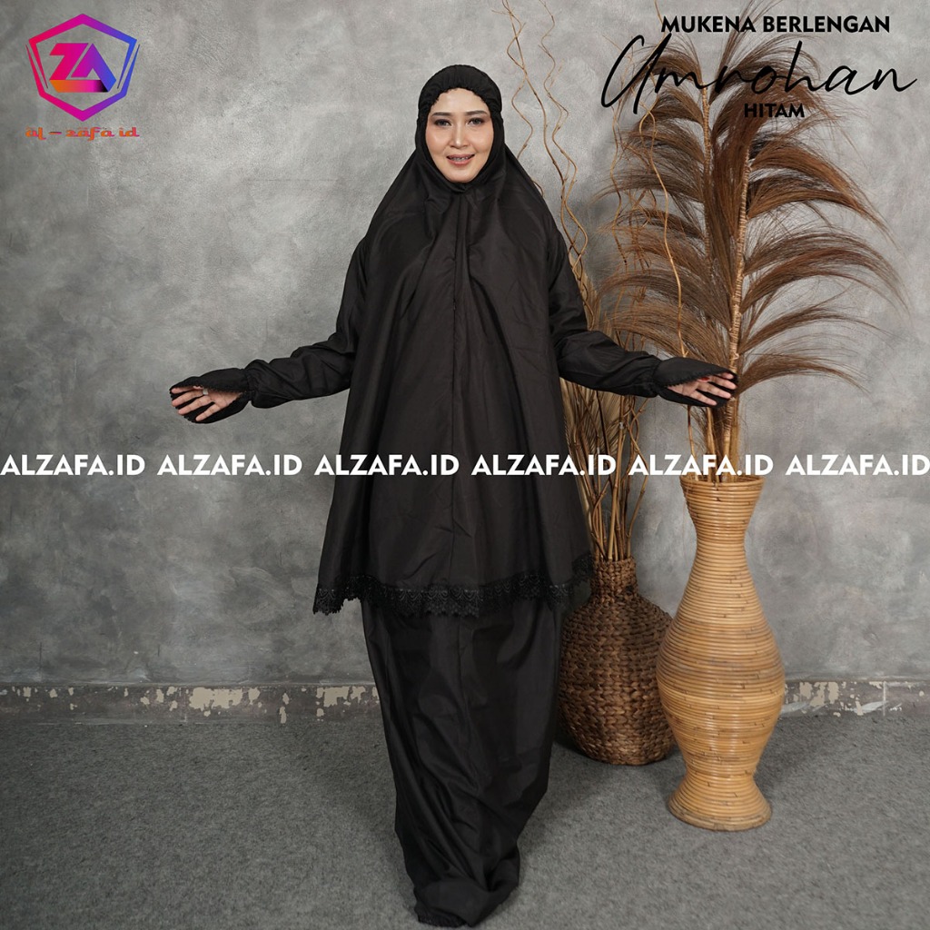 Mukena Potongan Berlengan Umroh&hajian Katun Micro Hitam Renda Import Mewah Simpel